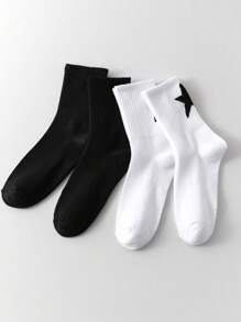 1/2/5/10 Pairs Unisex Star Print Solid Color Mid-Calf Sports Socks, Suitable For Outdoor, Cycling, Running, Yoga, Basketball, All Seasons