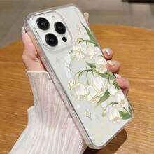 Funda para teléfono móvil con diseño de lirio de los valles, con delicados motivos florales y destellos. Compatible con los modelos 6, 15, 14, 13, 12 y 11 Pro (16E, S22, S23, S24, S25). - transparente - Ver 3