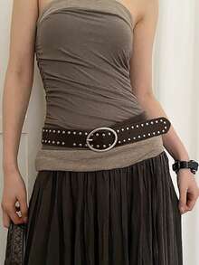 1pc Solid Color Bohemian Sexy Street Style PU Leather Studded Fashion Belt For Women, All Season Versatile Summer, School Fall, Autumn, Halloween