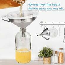 New  Funnel For Filling Bottl, 304 Stainls Steel Food Funnels  Strainer And 200 Mh Filter, Metal Funnel Set For Transferring Canning Oil Cee - Wh - View 5