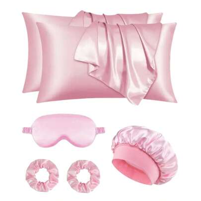6pcs Women Satin Pillow Case Set, Including Silky Sleep Cap, Sleep Mask And Hair Scrunchies, Comfortable Home Choice, Good Sleep Companion