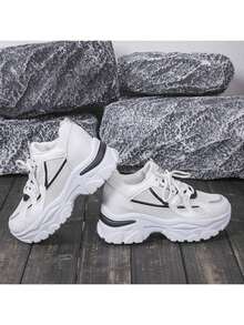 2024 New Plus Size Mesh Chunky Sneakers For Women, Height-Increasing, Best-Selling Casual Sports Shoes - Black - View 4