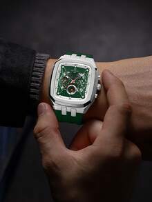 REWARD 男士石英表商务时尚计时日历夜光指针多功能男士腕表高品质礼物经典设计硅胶表带 - 綠色 - 查看 4