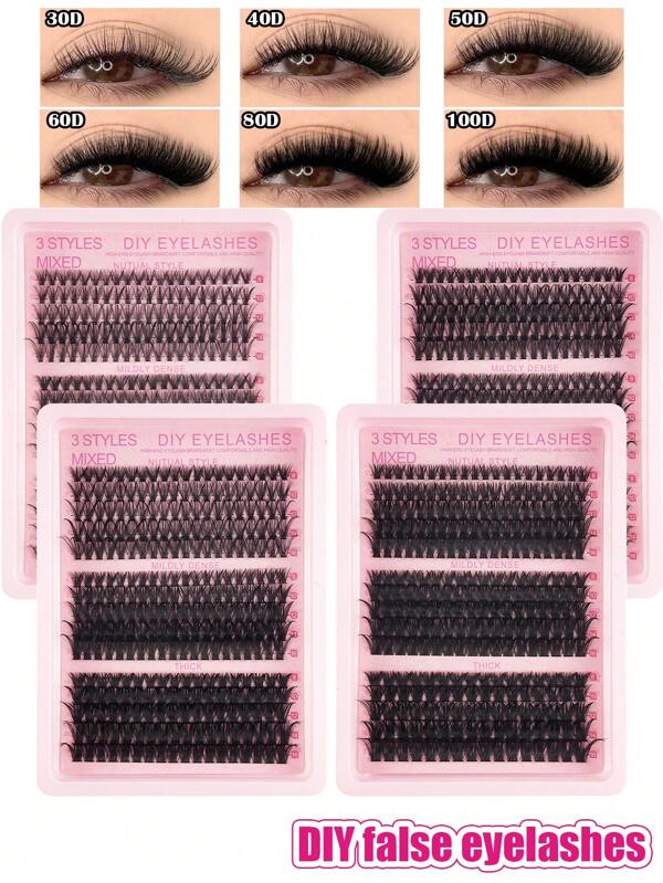 300pcs/DIY Mink Eyelash Extensions, 30D/40D/50D/60D/80D/100D Fluffy Individual Lash Extensions For Volume, 5D Effect 0.07mm Curly Dramatic Eyelash Extensions 8-16mm Mixed Tray, Makeup Tools, Bulk Personal Lash Extensions Suitable For Daily Makeup And Role Play, Reusable