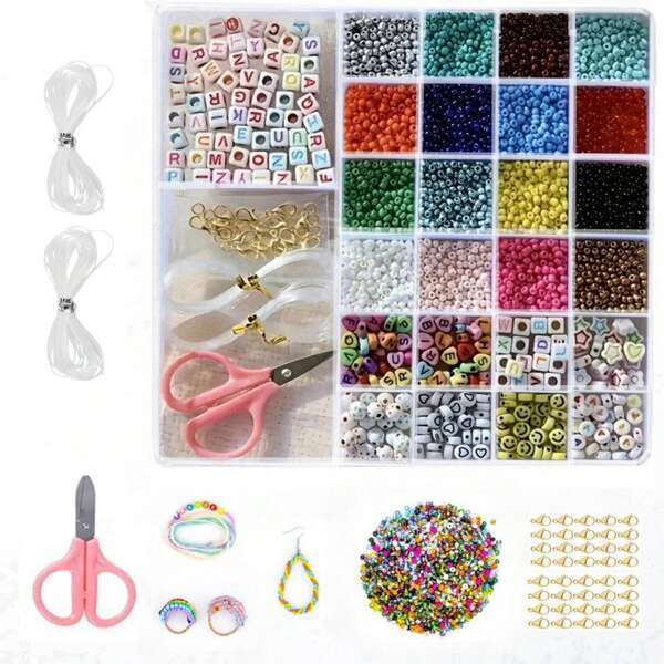 Kit d'accessoires pour la fabrication de bijoux comprenant des perles de verre, des perles lettres et des perles en argile