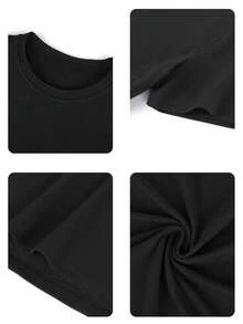 PLAYERA DE DAMA CON ESTAMPADO DE AZUCENA SIMPLE JOY TRASERA PARA GYM O CASUAL - Negro - Ver 4