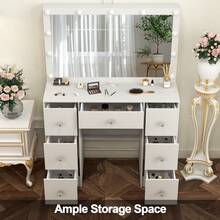 Favourite Gift White 11 LED Mirror Vanity Set Makeup Table Dressing Table W/Bulb And 7 Drawer Dresser - White - View 6