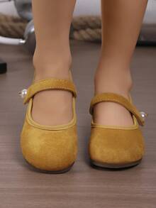1 par de zapatos de ballet planos de princesa, estilo de moda primavera y otoño 2025, adecuados para niñas de 3 a 15 años para usar en salidas, vacaciones, fiestas, actuaciones y bailes - Amarillo - Ver 6
