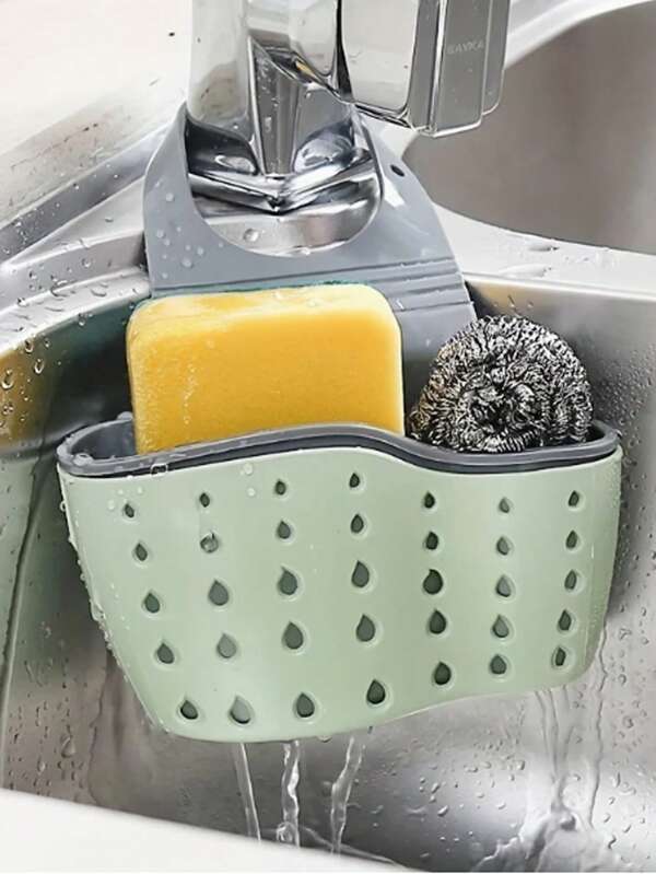 1pc Thicker Double Layer Adjustable Sink Storage Rack - Multifunctional Kitchen Organizer, Sink Hanging Bag, Plastic Drain Basket, Hanging Basket, Drain Rack