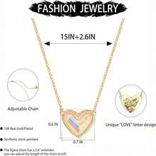 WARMDAY Gold Heart Necklace For Women,14k Gold Plated Heart Synthetic Gemstone Pendant Dainty Gold Necklace Delicate Box Gold Womens Non Tarnish Jewelry Valentine'S Day Birthday Gifts For Women Her Y2k Accessories - G-multi Colour 06-one Side - View 2
