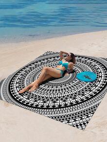 1 件新款户外防水防沙数码印花野餐垫/沙滩巾，时尚清新图案，适合露营和野餐