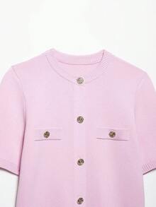 DEEKA Summer New Arrival Women's Fashion Minimalist Versatile Short Sleeve Knit Top - Pink - View 4