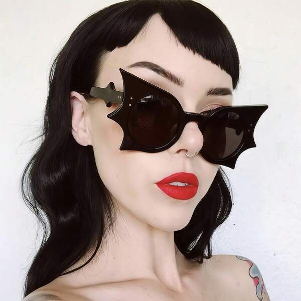 1 pieza Gafas de Murciélago de Moda para Mujer - Accesorios de Disfraz de Halloween y Festival de Música, Lentes Decorados, Armazón de Plástico Ligero, Diseño Cuadrado Adecuado para Fiestas y Uso Diario - Nuevo Estilo Europeo y Estadounidense 2025, Disfraz de Halloween, Accesorios para Fotos de Fiesta.