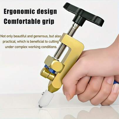 2-in-1 handmatige glas- en tegelsnijder met strass-wiel - precisiesnijgereedschap voor doe-het-zelf en bouwprojecten, verstelbare metalen voet en klem, lichtgewicht draagbaar ontwerp (stevig frame + blauwe schroeven), ergonomische handgreep, structuur