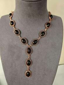 1 pezzo Collana da donna stile retrò western, con ciondolo a forma di Y e intarsi in turchese, adatta per spiaggia, vacanza, festa, collana per la clavicola