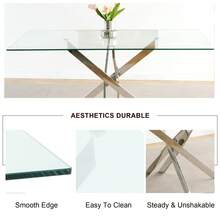 Sumdeal 63" Glass Dining Table Set For 4,Sumdeal 63" Glass Dining Table Set For6,Silver/Gold Base Dining Room Table With 4/6 Silver/Golden Leg C Shape Chairs,63" Modern Glass Dining Table With Gold/Silver Leg - 1張桌子和4張灰色銀腿椅子 - 查看 3