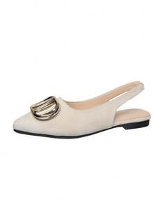 Beige Women's Fashion Comfortable Pointed Toe Flats, All-Match Versatile Slip-On Shoes With Sequin Patchwork, Suitable For Party, Wedding, Office, Home And Outdoor In Spring, Summer, Autumn - Beige - View 2