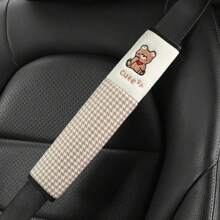 2pcs 25cm Car Seat Belt Shoulder Pad Cover - Embroidered Cute Teddy Bears, Soft Universal Car Accessories