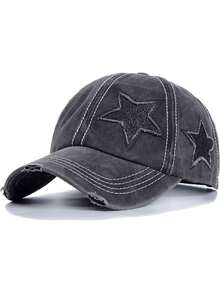 1 Piece Wash Worn-Out Ponytail Baseball Cap With Powder Dispersed Five-Pointed Star Pattern, Unisex, Adjustable Outdoor Sun Protection Casual Soft Top Hat For Spring And Autumn, Travel, Beach Vacation, Outdoor Activities Sun Hat, Y2K Style Youth Hat