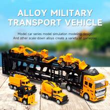 6pcs Racing Car Transport Toy Set, Large Truck Carrier With Detachable Cab, Includes Alloy Fire Truck, Construction Vehicles, Fun Car Decor Toys, Gift For Holiday And Birthday - Multicolor - View 4