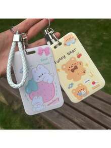 2个装韩流卡通动物PC卡套钥匙扣，韩流ID证件套带钥匙圈，学生公交卡夹，照片套（白色和黄色），返校用品 - 彩色 - 查看 7