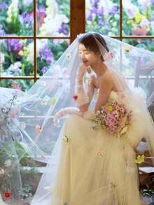 1套精美DIY人造花和双层婚纱头纱套装（DIY操作简单），包含双层网状婚纱头纱配件带梳子，1包人造花和1包橡胶扣，简约柔软的雪纺婚礼新娘头纱 - 彩色 - 查看 5
