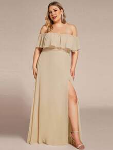 EVERPRETTY Plus Size Elegant Off-Shoulder Bridesmaid Dress - Champagne - View 1