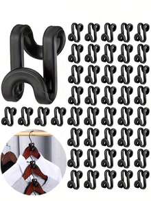 10pcs Black Hangers With Hooks And Connectors, Space Saving Bedroom Wardrobe Organizer. Storage&Storage