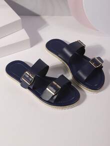 女士新款编织外底，轻便舒适，休闲度假人字拖 - 藏蓝色 - 查看 8