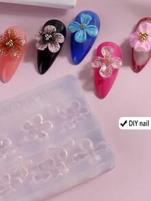 2件套3D立体花卉美甲模具，硅胶材质，带雕刻笔、透明美甲模板、莲花和樱花图案模具，树脂环氧树脂专业用品 - 彩色 - 查看 5