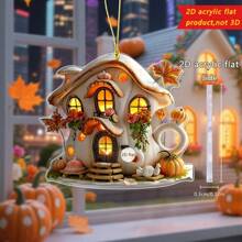 1pc Halloween Pendant Creative Pumpkin House Shape Bag Key Car Rearview Mirror Decoration Decoration Home Decor A Perfect Gift For Friends And Family.