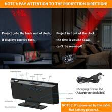 1PC LED Projection Alarm Clock, 7.3in X 3in Large Mirrored Smart Digital Display, USB-Powered, Adjustable Projection Angle, 3 Brightness Levels, 12/24-Hour Format, Durable ABS Plastic Construction. Bedroom Projection Clock, Smart Alarm Clock, Home Decor, Holiday Gift, Christmas Present.