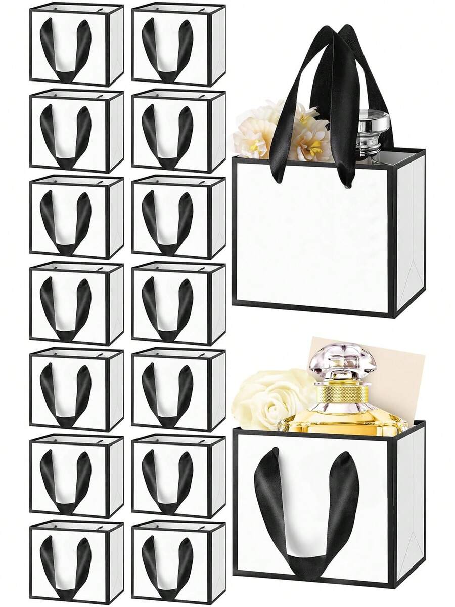 20 个迷你白色黑色边框礼品袋，带手柄 - 工匠、派对策划者、送礼者，非常适合婚礼、生日、派对、工艺品、送礼和珠宝收纳 - 粉色牛皮纸（7X5.9X2.75 英寸）中小型派对礼品袋