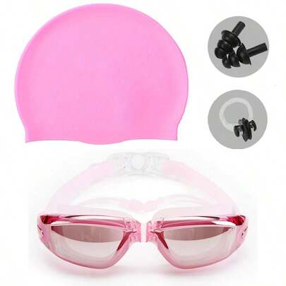 Waterproof Anti-Fog High Definition Swimming Goggles For Men And Women, Competitive Swimming Accessories With Swimming Cap Set