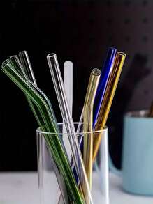 10pcs Reusable Colored Glass Straws With 2 Cleaning Brushes, 20cm(8inch) Colored Glass Straws Suitable For Restaurants, Picnics, Camping, Sports, Milkshakes, Iced Tea, Juice,School Supplies