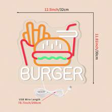 FOMZZE Hamburger & Pommes Neon Schild für Wanddekoration, Hamburger Pommes LED Neonlicht Gewerbezeichen für Zuhause, Restaurant, Bar, Männerhöhle, Raumdekoration, USB kompatibel mit Laptop