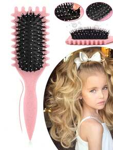 适用于卷发、波浪发和卷曲发的卷发梳 - 气流空心设计，可快速干燥并增强卷发，防毛躁顺发梳，干湿两用，轻巧无拉力梳，适合儿童、青少年和小女孩，非常适合旅行、居家、沙龙，用于定型卷发的梳子