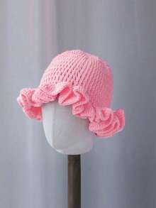 1 件纯色手工编织钩针帽,波西米亚风格褶皱软边帽,带褶边,休闲可爱复古街头时尚涤纶针织渔夫帽 - 彩色 - 查看 15