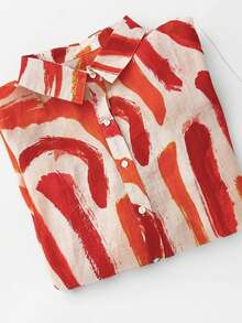 Women's Leisure All-Over Print Long Sleeve Shirt, Vacation Style