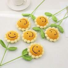 1pc Knitted Artificial Smile Face Sunflowers Fake Crochet Hand Woven Flowers With Stem For Home Wedding Party Office Tables Centerpieces Decoration (Hand-Made Finished Flower) - Orange - View 3