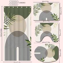 1/4 Stücke Set Salbeigrüner Boho Mittelalter-Themen Badezimmer Duschvorhang, Badematte, U-förmiger Toilettendeckel, wasserdichter Duschvorhang Badezimmer Dekoration, moderne Vorhangteiler, ohne Bohren, Polyester, maschinenwaschbar Schulanfang