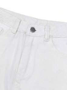 高腰直筒牛仔裤，宽松阔腿牛仔裤，九分休闲棉质长裤，适合办公室、户外、工作场合，白色长裤，春季款 - 白色 - 查看 8