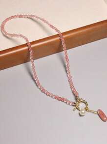 1 pièce Collier de perles en cristal de pierre naturelle, collier de perles mode pastèque rouge, style bohème pour femme