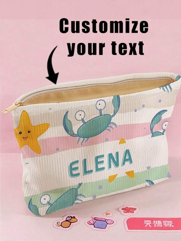 1pc Customized Name Corduroy Toiletry Bag, Ideal For Storing Toiletries When Traveling, Can Be Customized With Your Unique Design, Very Suitable For Children And Teenagers, Print Your Own Name Or Gift It To Your Sister/Classmates By Printing Their Names