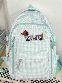La adorable mochila bordada con perrito de dibujos animados, versión coreana, estilo dulce, adecuada para estudiantes de primaria y secundaria, con gran capacidad y diseño único. - Multicolor - Ver 14