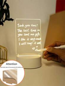 1 pieza Luz de noche de tablero acrílico, con interruptor (incluye base, cable USB, lápiz y tablero acrílico), tablero de mensajes con función borrable y función de iluminación para escritura a mano - Blanco - Ver 11