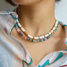 Colar de concha natural simples estilo boho com contas de ágata vermelha + colar de contas de pedra natural de alta qualidade com dopamina multicolorida, colar feminino de estilo doce e moderno, gargantilha que não desbota