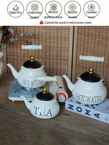 1 件，陶瓷手柄简约字母梨形搪瓷水壶，四季耐热热水壶，茶壶，咖啡壶，炉边烤茶的茶壶，节日和生日赠送亲朋好友的礼品壶