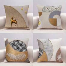 4pcs Modern Minimalist Earth - Toned Throw Pillows, Stain - Resistant, Ideal For Living Room Sofas & Bedroom Decor, 100% Polyester