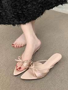 2025新款性感法式软底女式拖鞋，细跟户外穿着，夏季仙女风高跟凉鞋 - 粉色 - 查看 3